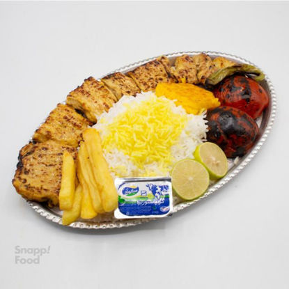 تصویر از چلو جوجه کباب سینه زعفرانی یک سیخ (۲۵۰ گرمی)